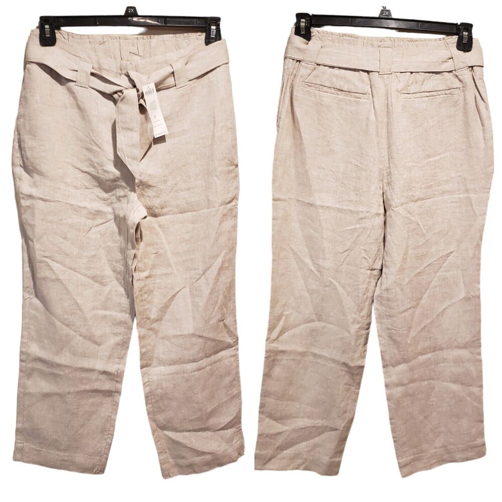 Nwt Chico's Size 0 Linen Tie Waist Wide Leg Crop Pants